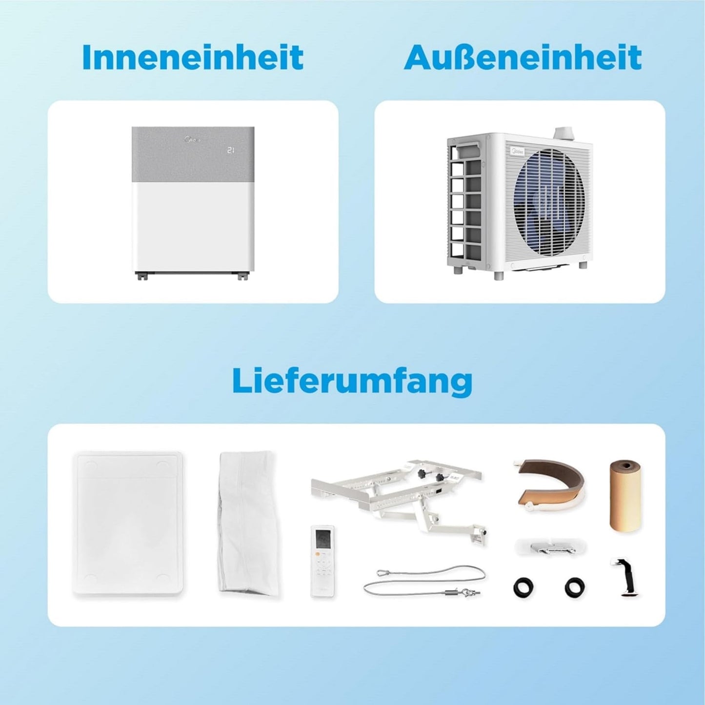 Midea Portasplit Cool Mobile Klimaanlage, nur Kühlung, A++, 8000 BTU 2, 3kW, für Räume bis zu 28 m² / 70 m³, nur 38 dB(A) im Silent-Modus