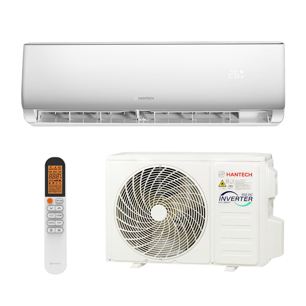 HANTECH Split Klimaanlage 12000 BTU 3,4 kW Inverter Set - Klimagerät mit App-Funktion zum Kühlen und Heizen – Modell Elegant (bis 45m²)