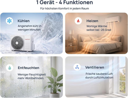 HANTECH A+++ Split Klimaanlage 12000 BTU H-PLUS energiesparender und umweltschonender Betrieb für ganzjährig angenehme Temperaturen, Smart Home kompatibel