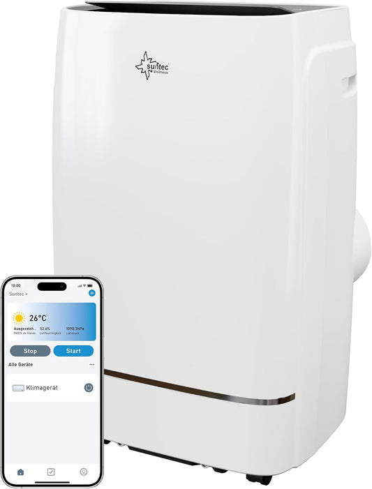 Suntec Wellness Mobiles Klimagerät Advance 12000 BTU APP - Klimaanlage mobil und leise mit Smart App Steuerung – Entfeuchter für Räume bis 60 qm – Mobile Kühlung & Heizung für zuhause – 12.000 BTU