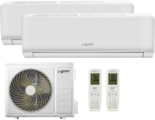 Plus Klimaanlage Dual Split 9000+12000 BTU, Wi-Fi, R32, Energieeffizienz A++/A+, Klimagerät mit Zwei Inneneinheiten und 1 Außeneinheit, Fernbedienung, App-Steuerung, Niedriger Verbrauch