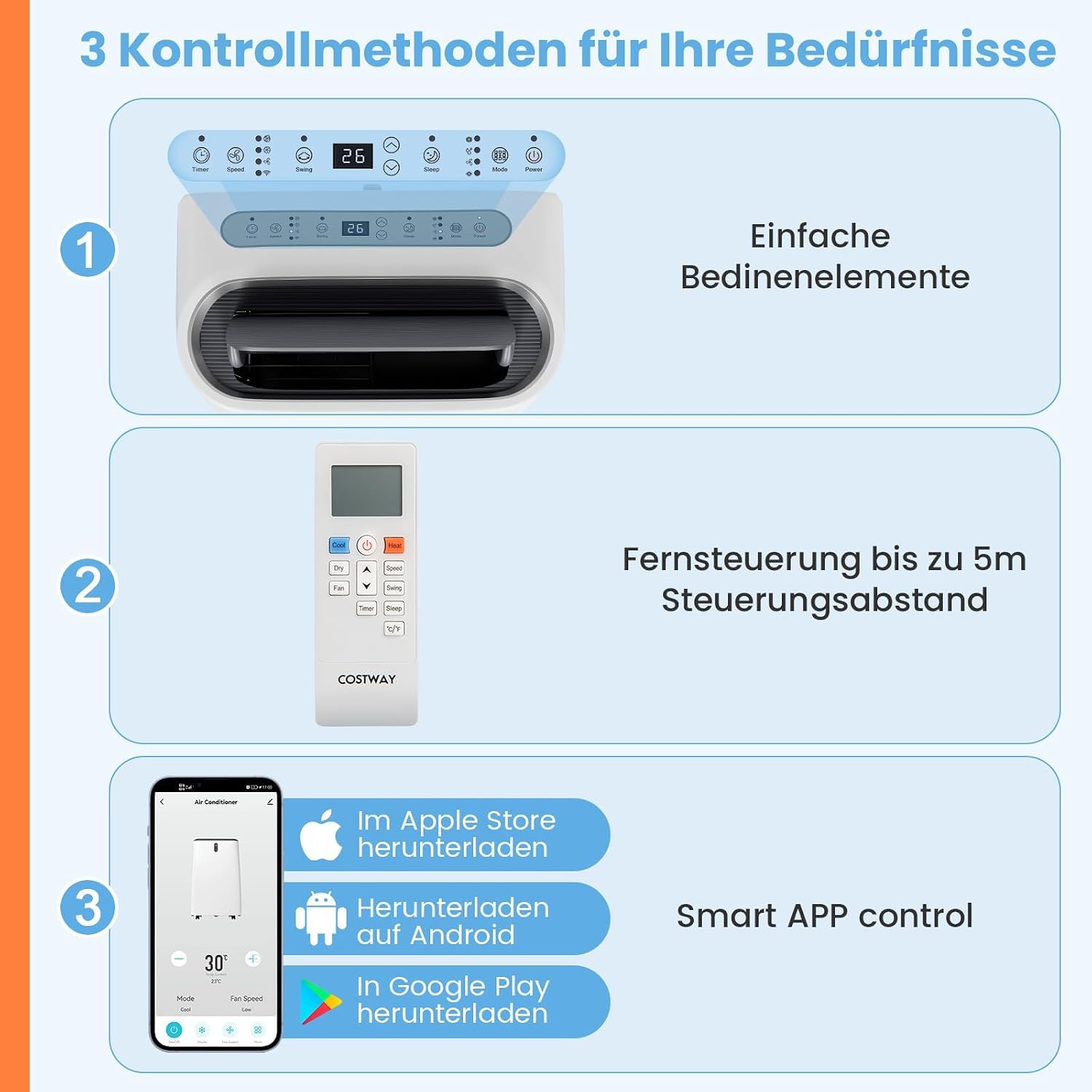 COSTWAY Klimaanlage mobil 16000BTU, Klimagerät mit Abluftschlauch | 5 in 1 Kühlen & Heizen & Entfeuchten & Schlafmodus für Räume bis zu 150 m³, Fernbedienung/App, 24H Timer, 4700W, ≤57dB