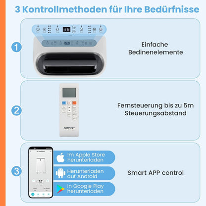 COSTWAY Klimaanlage mobil 16000BTU, Klimagerät mit Abluftschlauch | 5 in 1 Kühlen & Heizen & Entfeuchten & Schlafmodus für Räume bis zu 150 m³, Fernbedienung/App, 24H Timer, 4700W, ≤57dB
