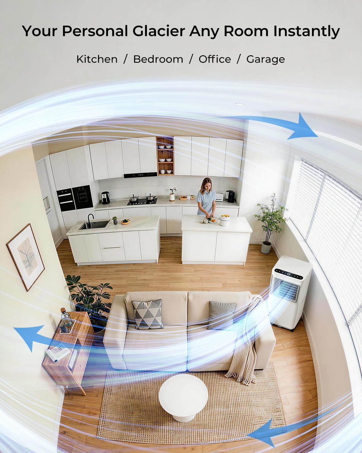 Tragbare Klimaanlage 16000 BTU, 5-in-1 Smart AC Einheit, ideal für große Räume bis zu 750 m², schnelle Kühlung & Luftentfeuchter