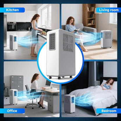 4-in-1 Mobile Klimaanlage& Luftkühler, Klimageräte Luftentfeuchter Belüftung, 24 Timer leise Perfekt für Schlafzimmer und Büro Küche (Reinweiß)
