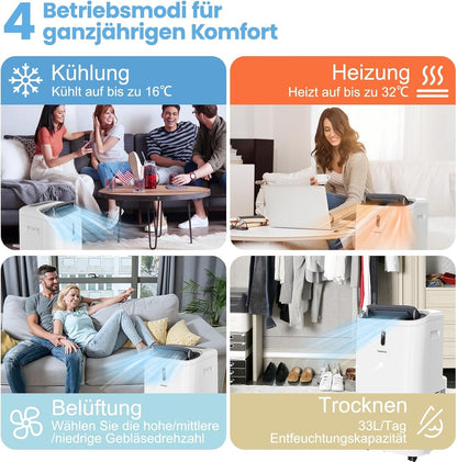 COSTWAY Klimaanlage mobil 16000BTU, Klimagerät mit Abluftschlauch | 5 in 1 Kühlen & Heizen & Entfeuchten & Schlafmodus für Räume bis zu 150 m³, Fernbedienung/App, 24H Timer, 4700W, ≤57dB