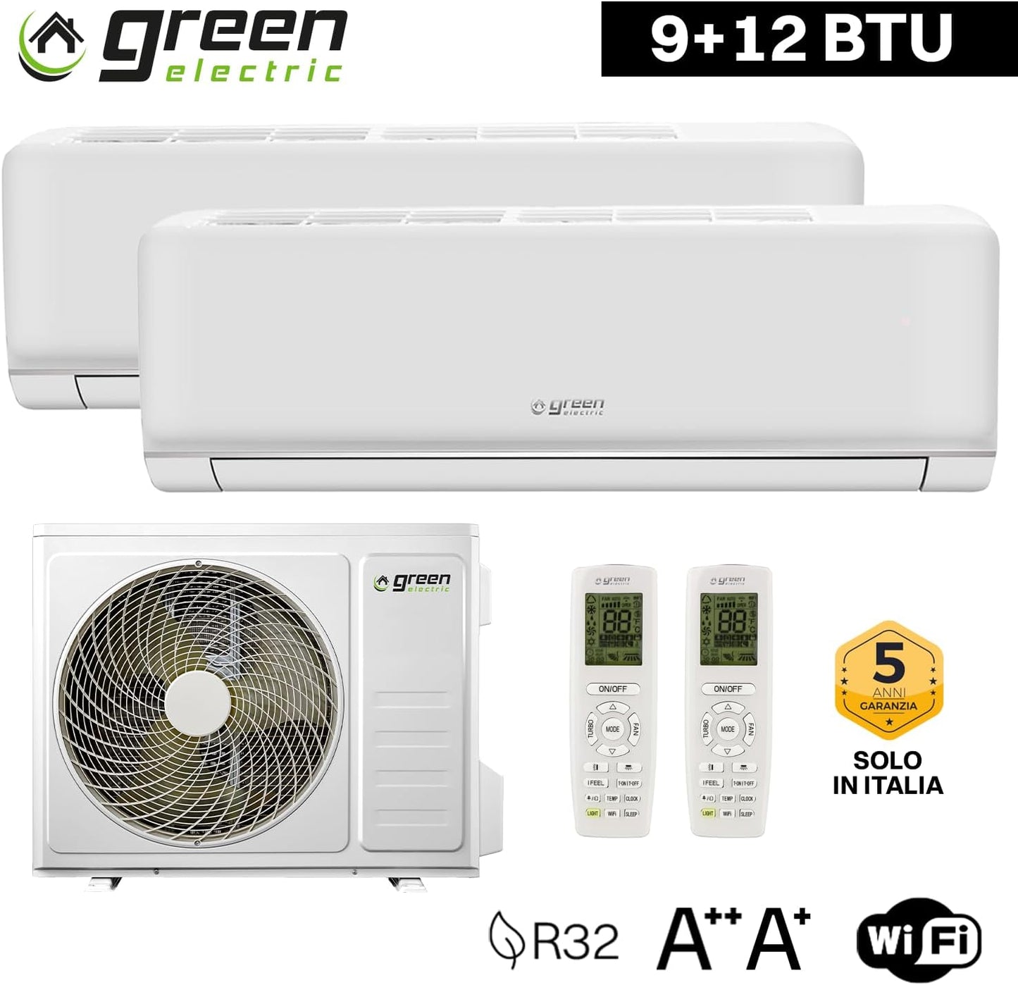 Plus Klimaanlage Dual Split 9000+12000 BTU, Wi-Fi, R32, Energieeffizienz A++/A+, Klimagerät mit Zwei Inneneinheiten und 1 Außeneinheit, Fernbedienung, App-Steuerung, Niedriger Verbrauch