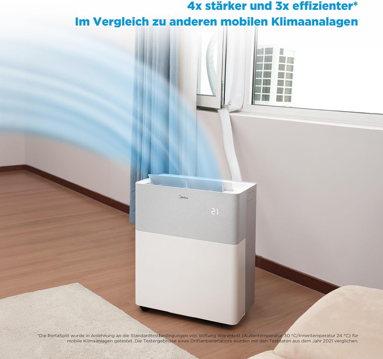 Midea Portasplit Mobile Wärmepumpe, Klimaanlage, Kühlen A++/Heizen A+, 12000 BTU 3, 5kW, für Räume bis zu 42 m² / 105 m³, nur 39 dB(A) im Silent-Modus