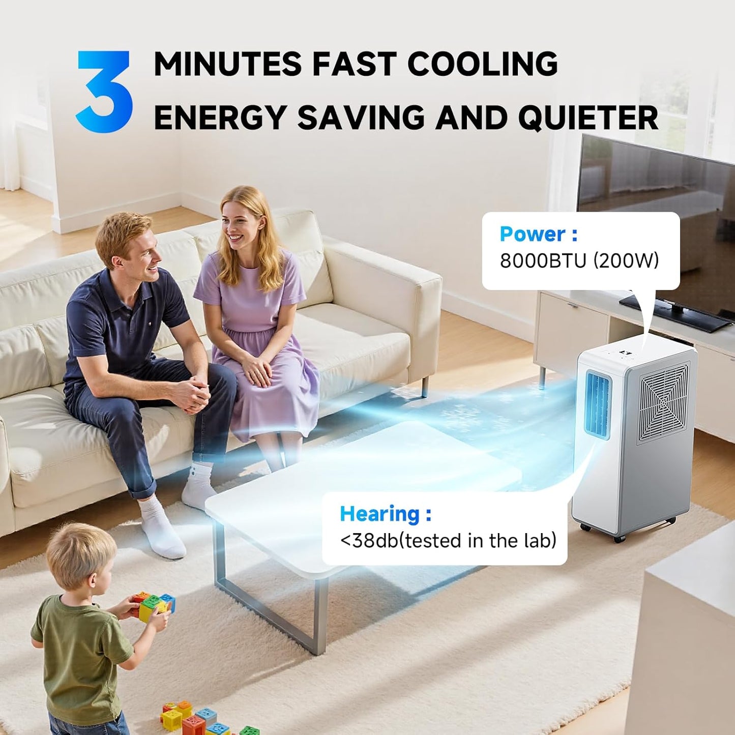 4-in-1 Mobile Klimaanlage& Luftkühler, Klimageräte Luftentfeuchter Belüftung, 24 Timer leise Perfekt für Schlafzimmer und Büro Küche (Reinweiß)