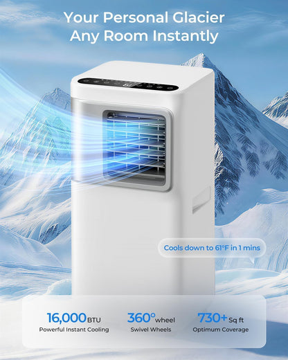 Tragbare Klimaanlage 16000 BTU, 5-in-1 Smart AC Einheit, ideal für große Räume bis zu 750 m², schnelle Kühlung & Luftentfeuchter