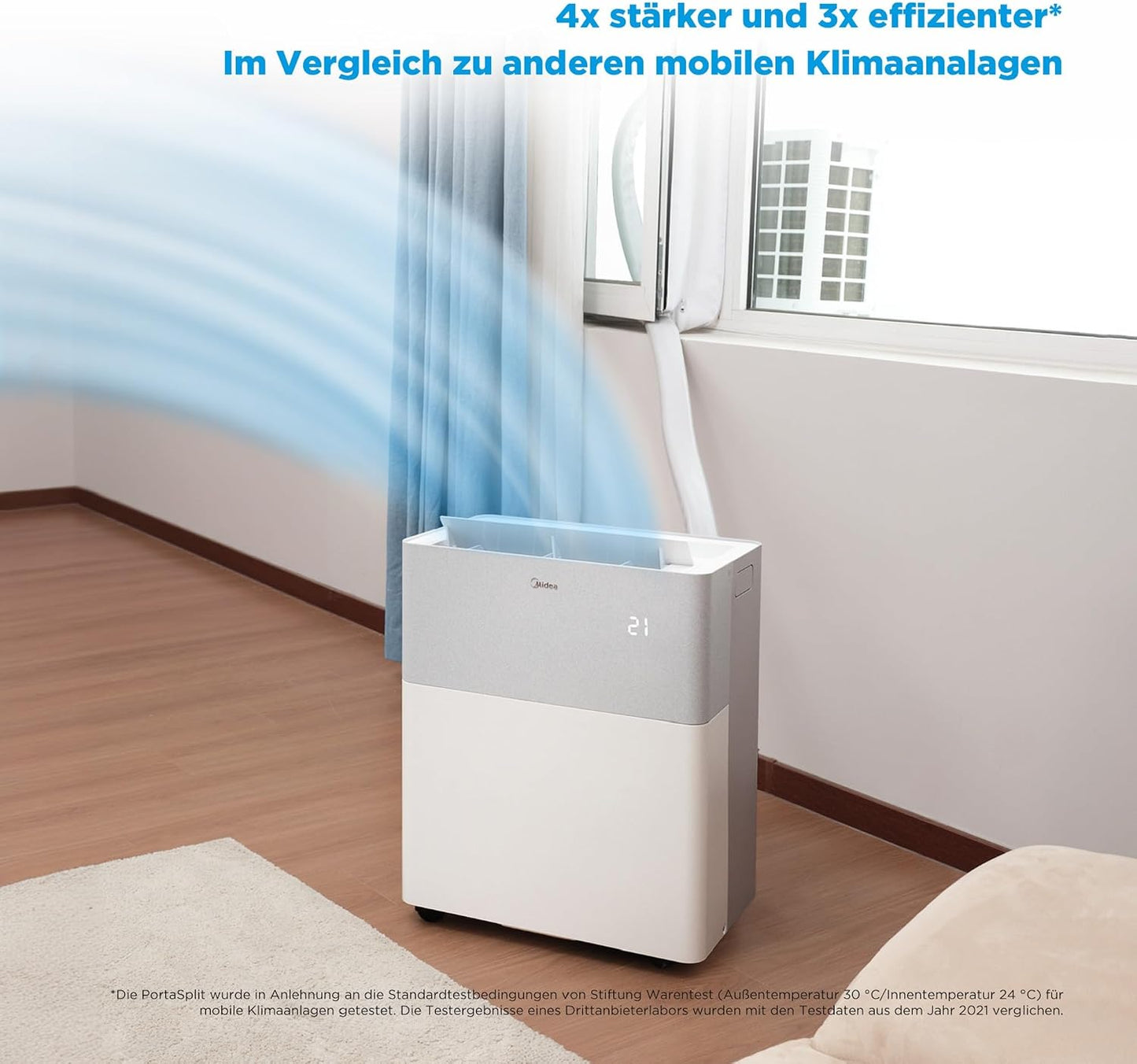 Midea Portasplit Mobile Wärmepumpe, Klimaanlage, Kühlen A++/Heizen A+, 12000 BTU 3, 5kW, für Räume bis zu 42 m² / 105 m³, nur 39 dB(A) im Silent-Modus