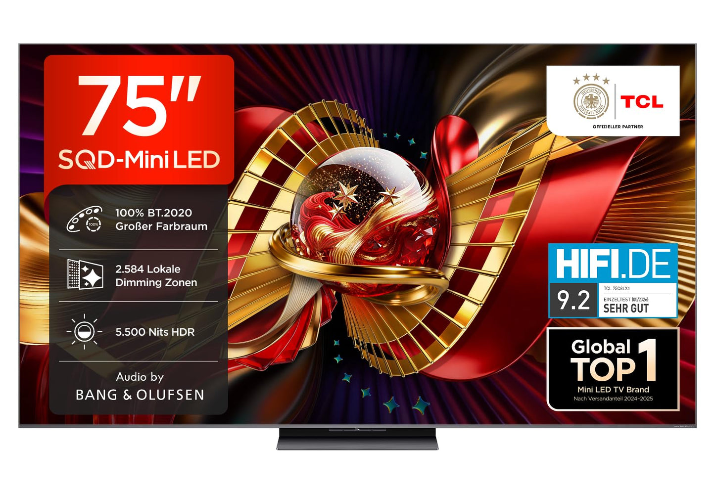 TCL 75C8L 75 Zoll SQD-Mini LED 4K Fernseher, Google TV, HDR10+