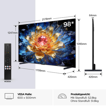TCL 98T8D 98 Zoll QD-Mini LED 4K Fernseher, 144 Hz, Google TV