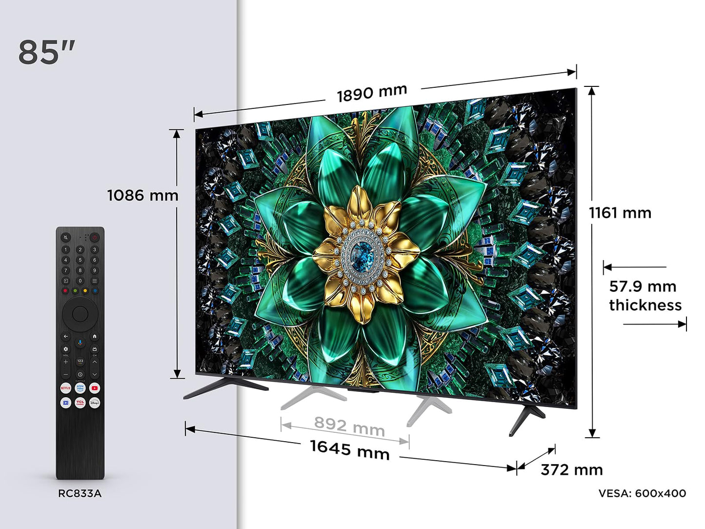 TCL 85Q6C 85 Zoll QD-Mini LED 4K Fernseher, 144 Hz, Google TV