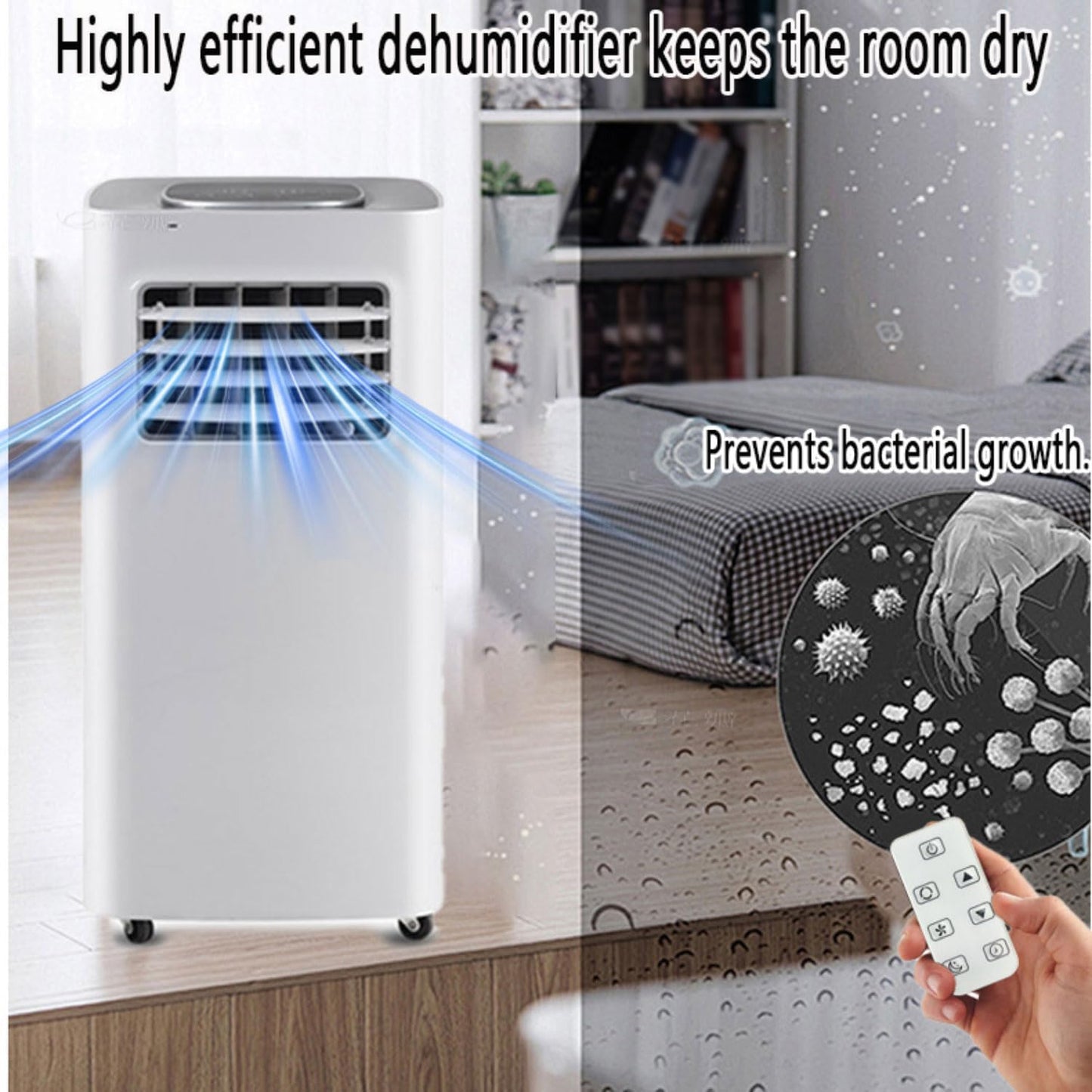 Tragbare Klimaanlage, 7000 BTU, kühlt bis zu 300 m², AC-Einheit mit Fernbedienung, Kühlung & Luftentfeuchter & Ventilator, 24-Stunden-Timer, 120° Oszillation