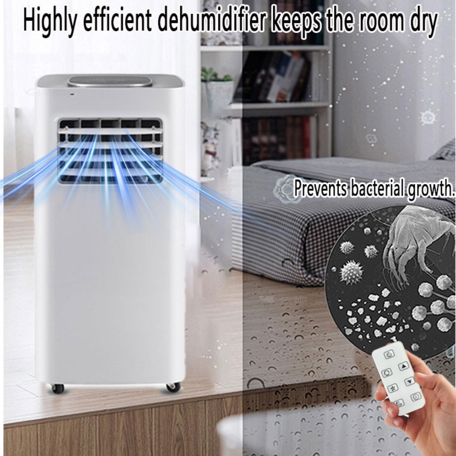 Tragbare Klimaanlage, 7000 BTU, kühlt bis zu 300 m², AC-Einheit mit Fernbedienung, Kühlung & Luftentfeuchter & Ventilator, 24-Stunden-Timer, 120° Oszillation