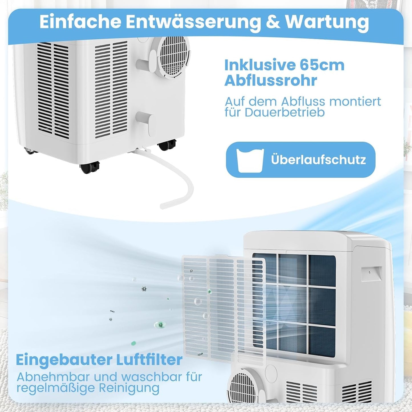 COSTWAY Klimaanlage mobil 16000BTU, Klimagerät mit Abluftschlauch | 5 in 1 Kühlen & Heizen & Entfeuchten & Schlafmodus für Räume bis zu 150 m³, Fernbedienung/App, 24H Timer, 4700W, ≤57dB