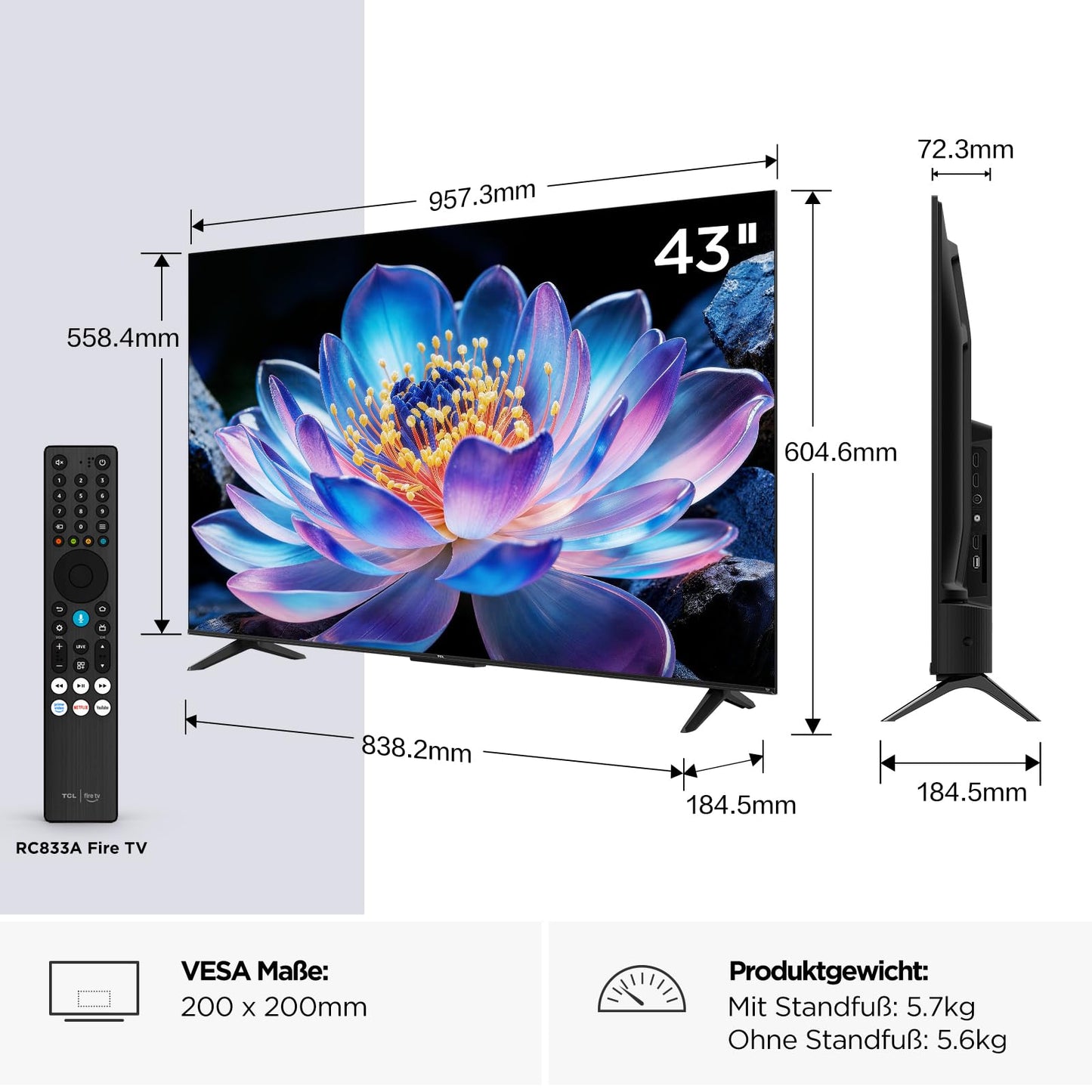 TCL 43V6D 43 Zoll 4K UHD Fernseher, Fire TV, HDR10+, Dolby Atmos