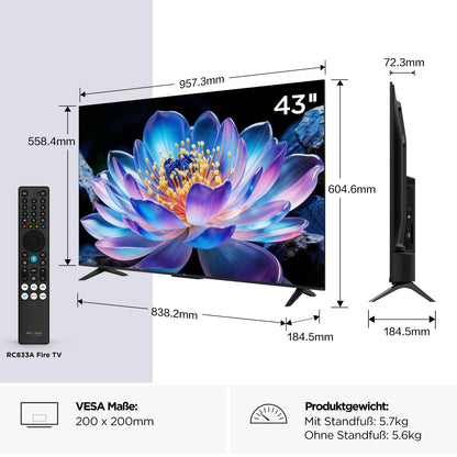 TCL 43V6D 43 Zoll 4K UHD Fernseher, Fire TV, HDR10+, Dolby Atmos
