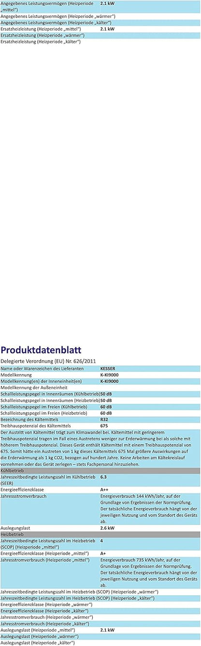 KESSER® Klimaanlage Set Split, WiFi/App Funktion Klimagerät, Kühlen A++/Heizen A+, 9000 BTU/h (2.600W) sehr leise, Kältemittel R32, Fernbedienung, Timerfunktion, Montagematerial, Anthrazit