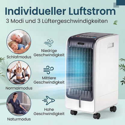 GYMAX 3 in 1 Mobiles Klimagerät, Luftkühler mit Kühlen, Ventilator, Luftreinigung & Luftbefeuchter, 75W Klimaanlage ohne Abluftschlauch mit 3 Geschwindigkeiten, 6L Wassertank, Timer