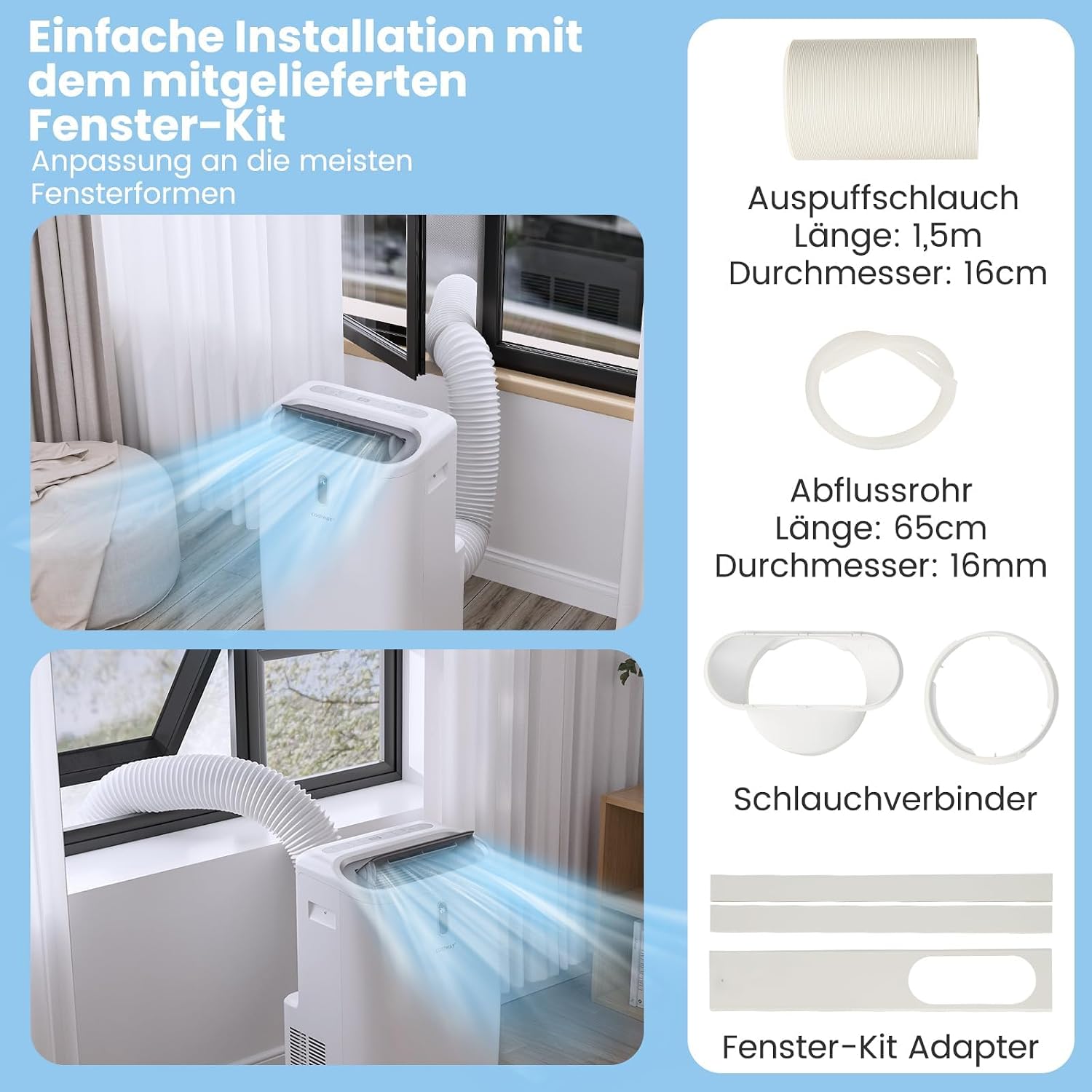 COSTWAY Klimaanlage mobil 16000BTU, Klimagerät mit Abluftschlauch | 5 in 1 Kühlen & Heizen & Entfeuchten & Schlafmodus für Räume bis zu 150 m³, Fernbedienung/App, 24H Timer, 4700W, ≤57dB