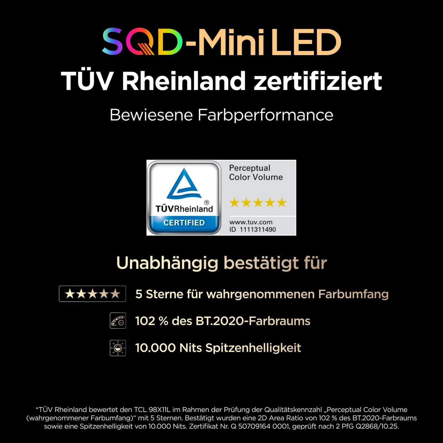 TCL 98X11L 98 Zoll SQD-Mini LED 4K Fernseher, Google TV, HDR10+