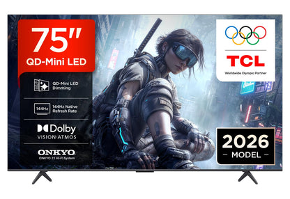 TCL 75T8D 75 Zoll QD-Mini LED 4K Fernseher, 144 Hz, Google TV