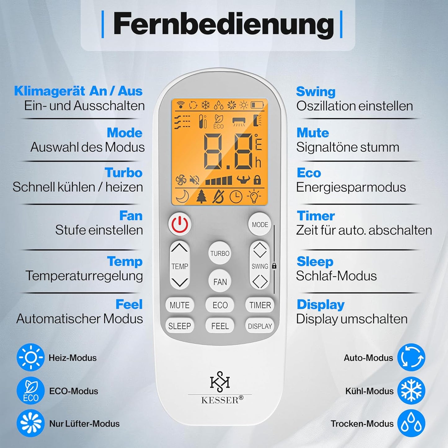 KESSER® Klimaanlage Set Split, WiFi/App Funktion Klimagerät, Kühlen A++/Heizen A+, 9000 BTU/h (2.600W) sehr leise, Kältemittel R32, Fernbedienung, Timerfunktion, Montagematerial, Anthrazit