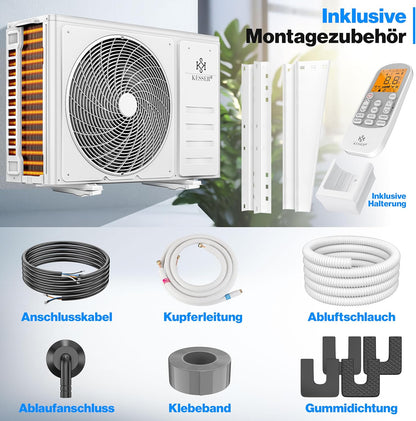 KESSER® Klimaanlage Set Split, WiFi/App Funktion Klimagerät, Kühlen A++/Heizen A+, 9000 BTU/h (2.600W) sehr leise, Kältemittel R32, Fernbedienung, Timerfunktion, Montagematerial, Anthrazit
