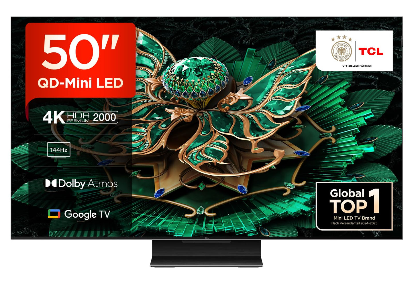 TCL 50C7K 50 Zoll QD-Mini LED 4K Fernseher, 144 Hz, Google TV