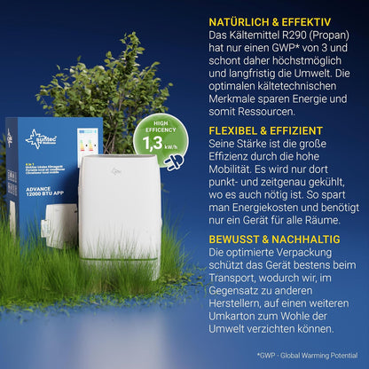Suntec Wellness Mobiles Klimagerät Advance 12000 BTU APP - Klimaanlage mobil und leise mit Smart App Steuerung – Entfeuchter für Räume bis 60 qm – Mobile Kühlung & Heizung für zuhause – 12.000 BTU