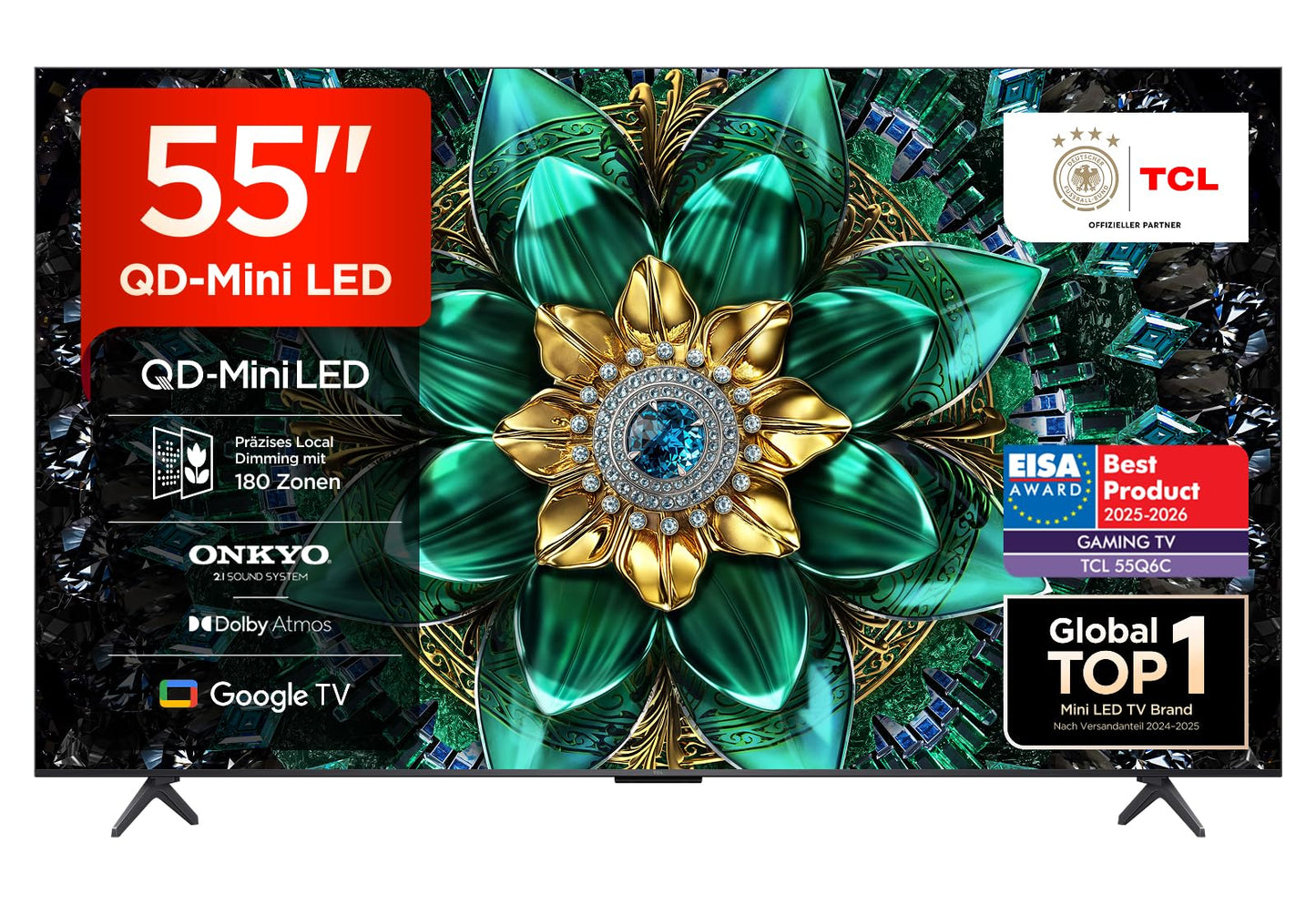 TCL 55Q6C 55 Zoll QD-Mini LED 4K Fernseher, 144 Hz, Google TV