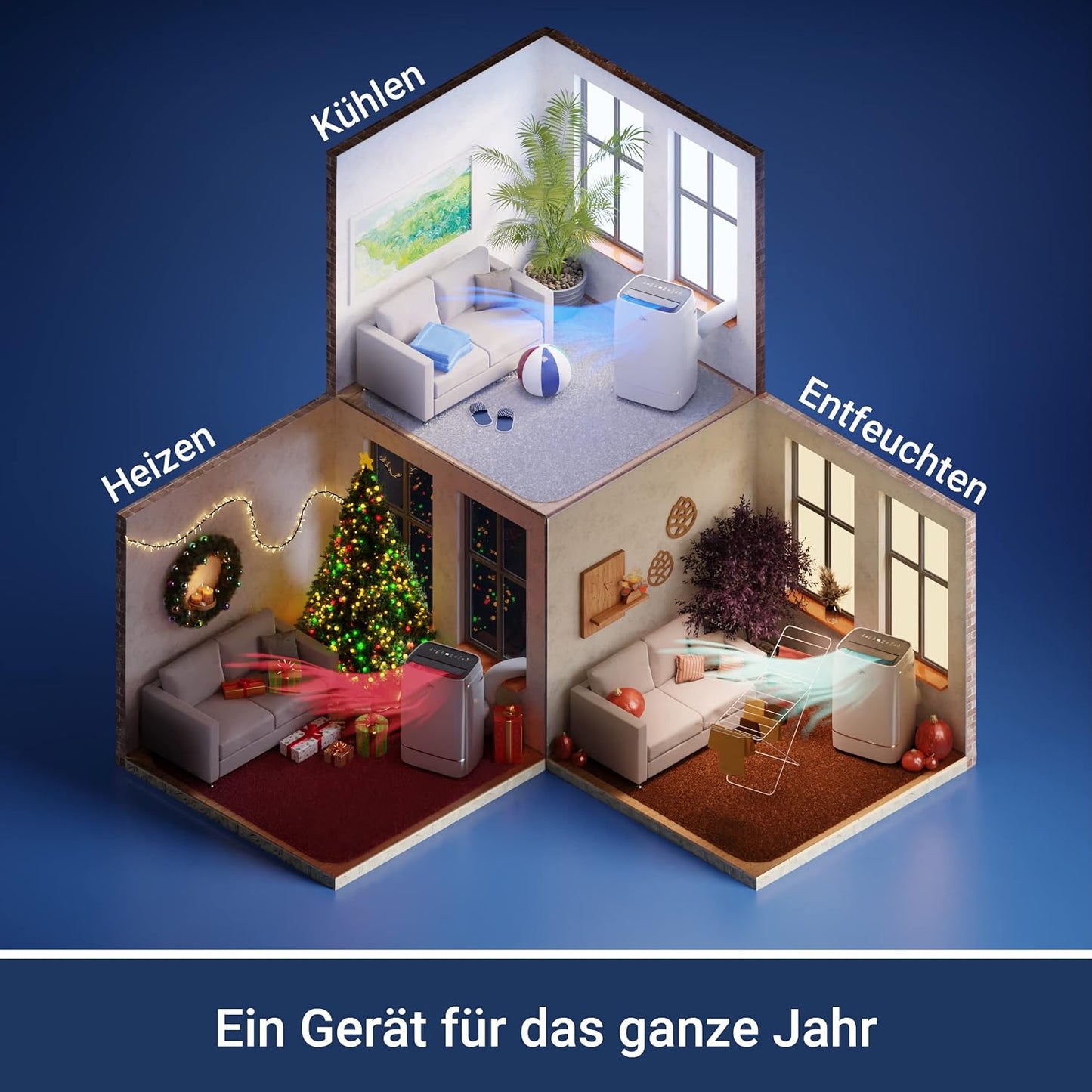 Suntec Wellness Mobiles Klimagerät Advance 12000 BTU APP - Klimaanlage mobil und leise mit Smart App Steuerung – Entfeuchter für Räume bis 60 qm – Mobile Kühlung & Heizung für zuhause – 12.000 BTU