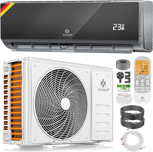 KESSER® Klimaanlage Set Split, WiFi/App Funktion Klimagerät, Kühlen A++/Heizen A+, 9000 BTU/h (2.600W) sehr leise, Kältemittel R32, Fernbedienung, Timerfunktion, Montagematerial, Anthrazit