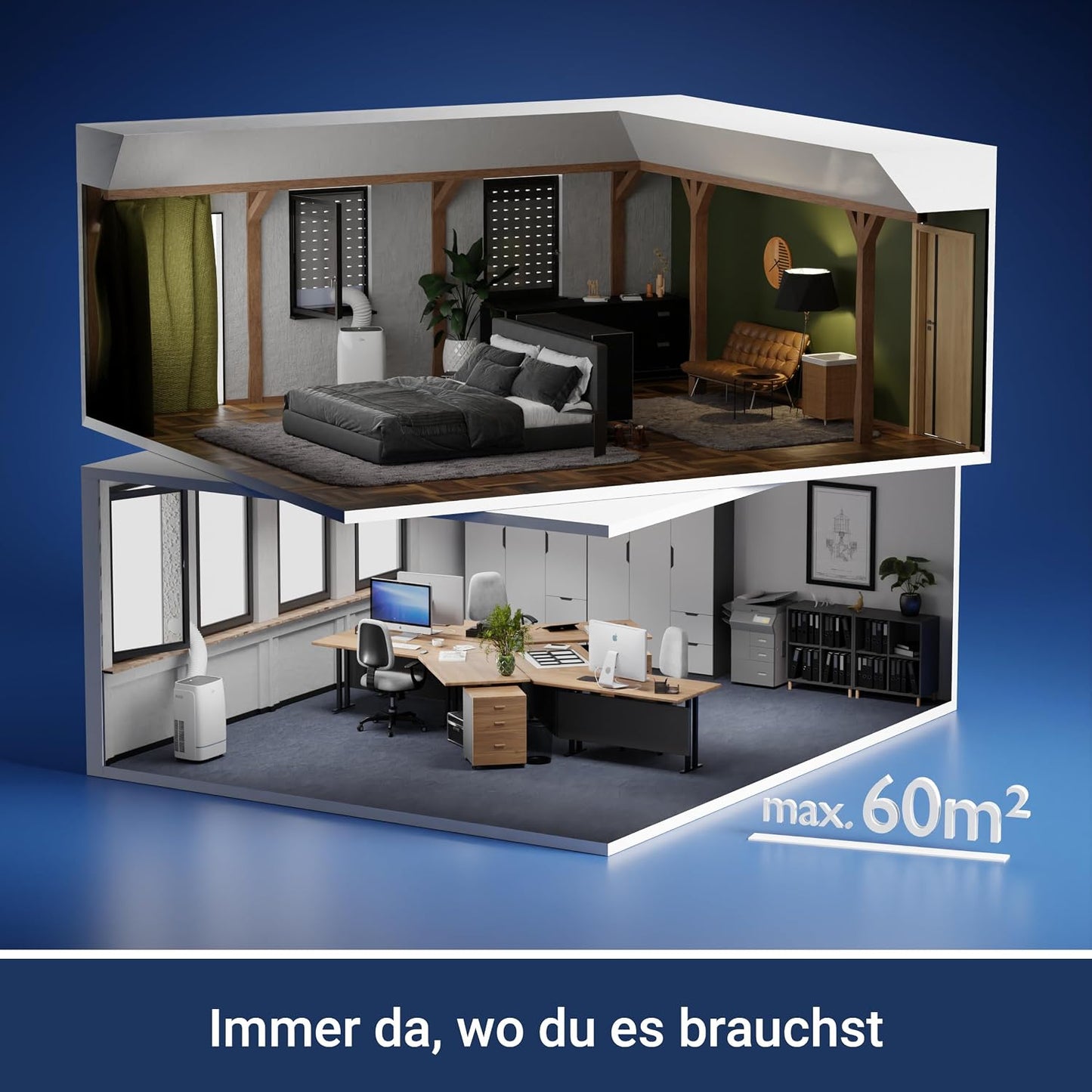 Suntec Wellness Mobiles Klimagerät Advance 12000 BTU APP - Klimaanlage mobil und leise mit Smart App Steuerung – Entfeuchter für Räume bis 60 qm – Mobile Kühlung & Heizung für zuhause – 12.000 BTU